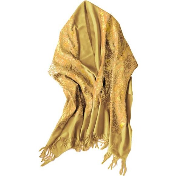 Accessories - Women's Embroidered Oversize Shawl Scarf Yellow